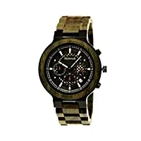 holzwerk germany® montre pour homme fabriquée à la main en bois - montre chronographe analogique à quartz marron vert noir or date bois