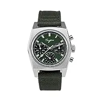 sugess s419gs chrono heritage montre mécanique pour homme avec cadran vert et cuir nylon, argenté