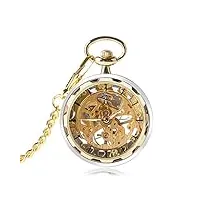 jycch montre de poche vintage classique argent doré steampunk montres mécaniques à remontage manuel avec chaîne hommes femmes cadeau d'anniversaire de noël (doré)