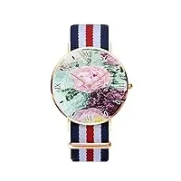 montres à quartz pour homme et femme - motif floral coloré - cadran doré - bracelet en nylon, multicolore