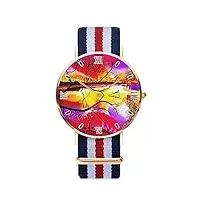 montres à quartz pour homme et femme avec cadran doré et bracelet en nylon, multicolore