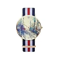 montres pour homme et femme - montre à quartz simple et décontractée - cadran doré - bracelet en nylon, multicolore