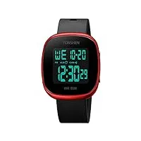tonshen unisex montre homme femme digitale 50m etanche outdoor militaires Électronique chronomètre date plastique caisse et caoutchouc ruban sport montres bracelet (rouge)