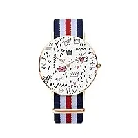montres pour homme et femme - couronne - cœur mignon - simple - décontracté - cadran doré - bracelet en nylon - montre à quartz, multicolore