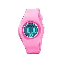 tonshen sport montre femme et enfant digitale 50m etanche outdoor militaires Électronique chronomètre date plastique caisse et caoutchouc ruban montres bracelet (rose)
