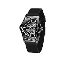 forsining montre mécanique triangulaire étanche pour homme avec bracelet en silicone, entièrement noir, moderne