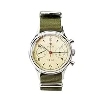 sea-kors seagull 1963 st1901 mouvement chronographe montre homme cristal saphir mécanique pilote 38mm véritable nylon vert, argenté., sangle