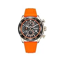 megir montre à quartz pour homme - bracelet en silicone - chronographe - avec date automatique - aiguilles lumineuses - Étanche à 3 atm - 2211, orange, sangle