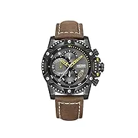megir montre décontractée pour homme - montre à quartz avec chronographe et bracelet en cuir, marron noir, sangle