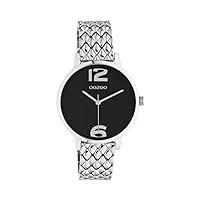 oozoo timepieces montre pour femme avec bracelet en métal de 15 mm de large | montre de qualité supérieure pour femme – montre analogique élégante pour homme en rond, noir/argent, bracelet
