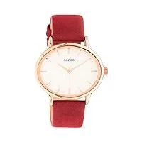 oozoo timepieces montre pour femme avec bracelet en cuir de 20 mm de large | montre de qualité supérieure pour femme – montre analogique élégante pour homme ovale, rouge/or rose