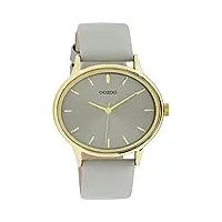 oozoo timepieces montre pour femme avec bracelet en cuir de 20 mm de large | montre de haute qualité pour femme – Élégante montre analogique pour homme en ovale, gris pierre/doré, groß, sangles