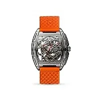 ciga design montre automatique homme - série z montre titane bracelet mécanique squelette tonneau en cristal saphir avec bracelet en cuir et en silicone(orange)