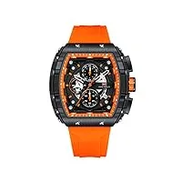 mini focus montre chronographe unique pour homme tonneau (creuse/étanche/super lumineux/calendrier) bracelet en silicone souple tendance cool montre pour homme, orange