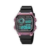 tonshen homme et femme digitale sport montre chronomètre alarme date etanche led double temps plastique caisse et caoutchouc ruban outdoor montres (rose)