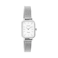 oozoo montre vintage pour femme - montre pour femme avec bracelet en maille métallique de 10 mm - montre analogique rectangulaire, blanc/argent, bracelet