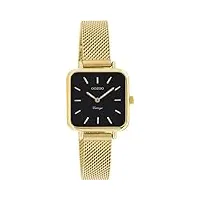 oozoo montre vintage pour femme - montre-bracelet pour femme avec bracelet en maille métallique de 12 mm - analogique - carré, noir/doré, bracelet