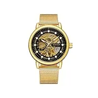 forsining montre mécanique vintage pour homme, bracelet magnétique, chronographe, étanche, cadran squelette, 2-doré, bracelet