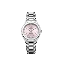 rotary montre quartz femme 32.00mm avec cadran rose analogique et bracelet en bracelet en acier argent lb05105/39