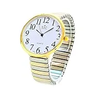 stc grand cadran facile à lire, or argenté, montre à bracelet extensible bicolore