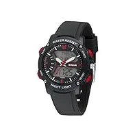 sinar xw-27-1 montre de sport analogique à quartz numérique 10 bar avec 5 alarmes et lumière el et bracelet en silicone noir rouge, noir , athlétique