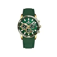 rorios montre homme analogique quartz montre avec bracelet en silicone classique chronographe lumineuses montres mode montre-bracelet pour homme vert doré