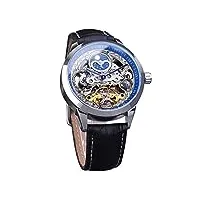 forsining montre pour homme tourbillon phases de lune automatique montre-bracelet en cuir mode business squelette montres de luxe remontage manuel, argenté.