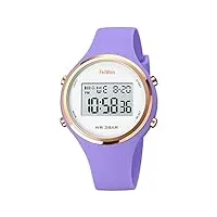feiwen femme sport montre led Électronique digital Étanche alarme chronomètre multifonctionnel outdoor plastique montres et caoutchouc ruban (la couleur violette)