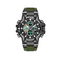 smael montres homme multifonction électronique poignet montres, bracelet en plastique, acier inoxydable cas, analogique numérique led militaire montre,army green