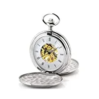 générique mode homme et femmes personnalité double ouvert doré argent blanc montre de poche vintage machaincal montres pour cadeau