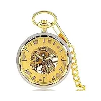montre de poche, montre de poche montres de poche en or pour hommes montre mécanique à vent main transparente pendentif chaîne en or Élégante