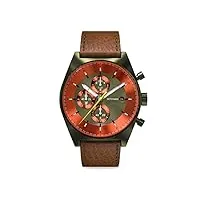 detomaso d10 montre chronographe à quartz analogique pour homme avec bracelet en cuir marron foncé olive orange, olive, bracelet
