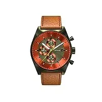 detomaso d10 montre chronographe à quartz analogique pour homme avec bracelet en cuir marron olive orange, olive, bracelet