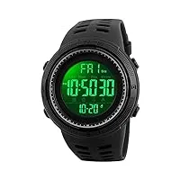 skmei montre de sport numérique pour homme - Étanche jusqu'à 50 m - led - multifonction - chronomètre - compte à rebours - alarme automatique de la date, noir, classique