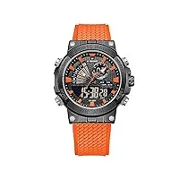 naviforce montre numérique analogique pour homme avec bracelet en silicone, montre de sport étanche avec montres chronographe multifonctions (orange)