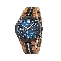 bobo bird montre en bois pour homme - montre sport tendance - chronographe - montre à quartz pour homme - bracelet en acier inoxydable - montre avec affichage de la date, bleu, medium, Élégance
