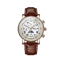 forsining montre à quartz analogique pour homme avec bracelet en cuir motif phase de lune montre décontractée étanche chronographe, rose gold, classique