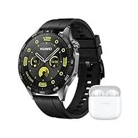 huawei watch gt 4 montre connectée jusqu'à 14 jours d'autonomie - compatible avec ios et android - suivi de la fréquence cardiaque - montre sport, spo2 et gps - 46mm noir version fr - freebuds se 2