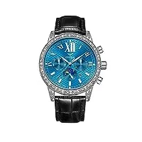 forsining montre automatique pour homme - phase de lune tendance - montre mécanique en cuir étanche - montre d'affaires luminoius, bleu