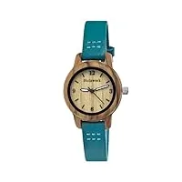 holzwerk germany petite montre écologique pour femme fabriquée à la main - montre à quartz analogique classique - en bois naturel - bracelet en cuir - turquoise/bleu/marron, marron