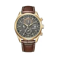 citizen eco-drive at8263-10h chronographe solaire pour homme avec bracelet en cuir véritable et calendrier perpétuel, bracelet