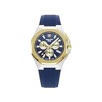 swiss alpine military 7005.9 montre chronographe à quartz analogique pour homme en silicone, bic-doré/bleu/bleu - 9845sam
