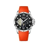 forsining montre automatique pour homme - design de phase de lune - montre mécanique tendance et professionnelle - diamants lumineux, orange
