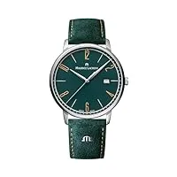 maurice lacroix eliros date green el1118-ss001-620-5 montre à quartz analogique pour homme avec bracelet en cuir velours vert, vert