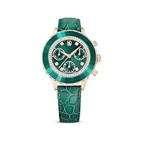 swarovski montre octea chrono, fabriqué en suisse, bracelet en cuir, verte, finition or rose
