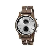 holzwerk germany montre pour homme fabriquée à la main - Écologique - en bois naturel - chronographe - montre analogique à quartz - marron argenté - date en bois, argenté. marron