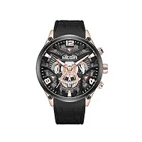 megir montre de sport analogique à quartz pour homme, chronographe, lumineuse, bracelet en silicone, doré/noir