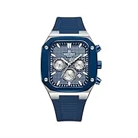 naviforce montre de sport chronographe étanche pour homme, avec date automatique 24 heures, bracelet en silicone coloré, bleu argenté