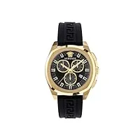 versace ve7ca0423 montre chronographe geo pour homme noir/doré 43 mm, bracelet
