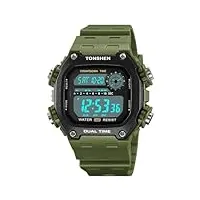 tonshen homme et femme sport digitale outdoor militaires etanche montre led Électronique 12h/24h semaine chronographe temps double plastique montres bracelet (vert)